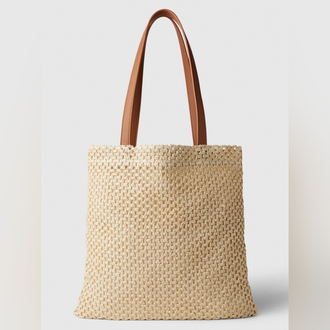 Nwt Gap Straw Tote Bag In Natural Color Size 14"X14"